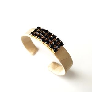 NWOT Beige Nude Satin Bracelet w/ Black Diamonds